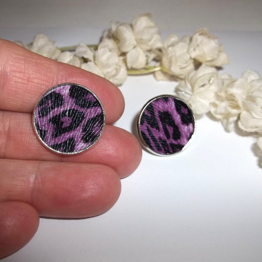 Animal Print Earrings Faux Leather Silver Post Stud Jewelry Purple Black A707 - Picture 4 of 6